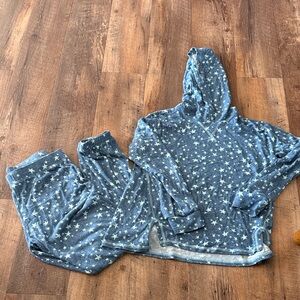 Lands' End Blue Star-Print Hooded Kids Pajama Set